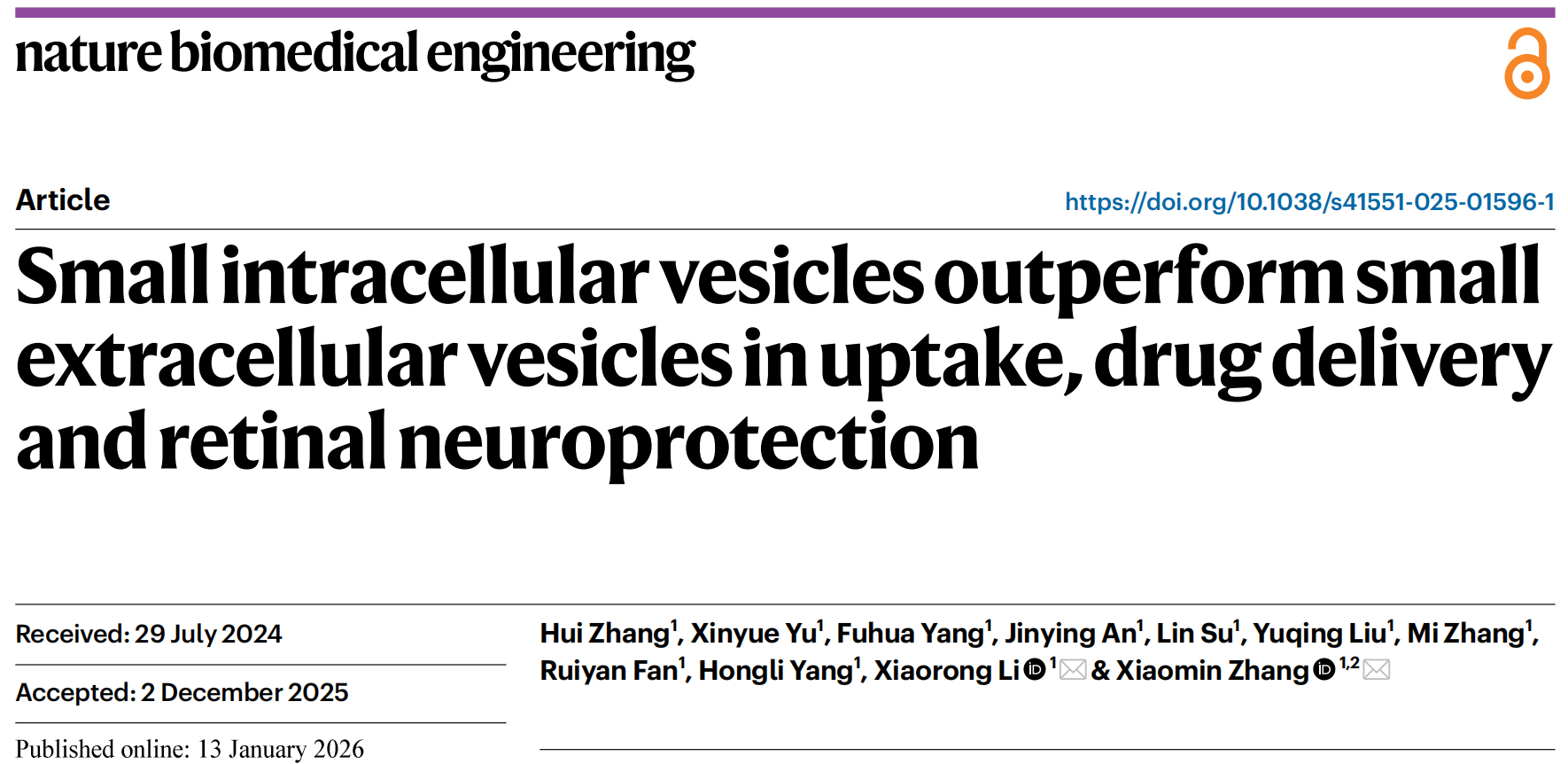 新型细胞内来源纳米囊泡展现视网膜神经保护与药物递送优势